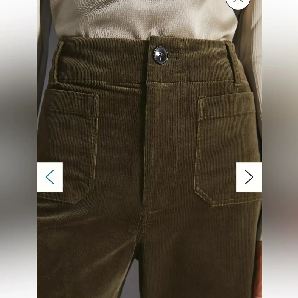 Maeve Anthropologie Colette Corduroy Wide Leg Crop Pants Olive Green 25P - Picture 4 of 9